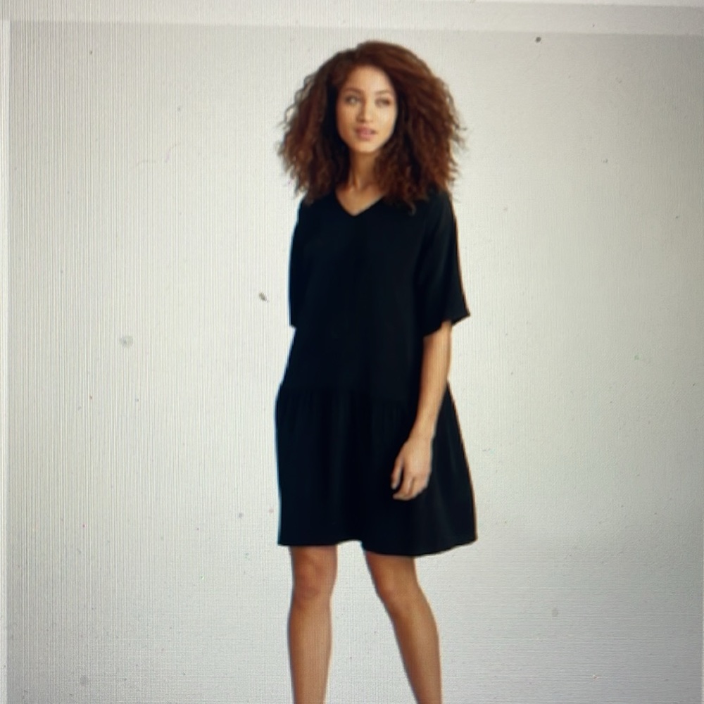 Eileen Fisher Drop Waist Dress NWT Black Medium Year Round Wear Everywhere